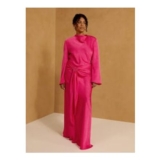 Pink Belted Satin Maxi Dress