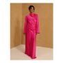 Pink Belted Satin Maxi Dress