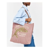 Pink & Brown Striped Fish Fabric Tote Shopper Bag