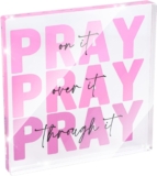 Pink Christian Desktop Decor, 10x10cm/3.94×3.94in Inspirational Bible Verse Gift Acrylic Office Desk Jesus Religious Accessory for Dorm Room Decor
