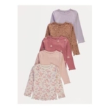 Pink Floral Ribbed Long-Sleeve Tops (5-Pack)
