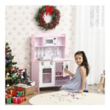 Pink HOMCOM Kids Kitchen Playset: Wooden Kitchen, Water Dispenser, Microwave