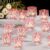 Pink Tea Light Candle Holders Set of 12, Ribbed Glass Candle Holders Bulks for Holiday/Party Decorations, Glass Tea Lights Holders Wedding Centerpieces for Tables
