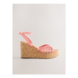 Pink round Toe Weave Detail High Cork Wedges