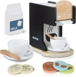 Play Kitchen Accessories Kids Wooden Coffee Maker Toy Espresso Machine Toddler Toy Kitchen Sets for Girls and Boys (black)