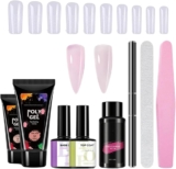 Poly Nail Gel Kit – 10pcs Clear Pink Poly Nail gel Set – 15ml 2 Colors Strengthener Extension Gel With nail Tools – UV Pink poly Builder nailgel Set For Women Beginners DIY