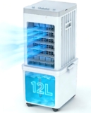 Portable Air Conditioner, 4-in-1 Evaporative Air Cooler Fan, 70W Space-Saving Design, 12L Water Tank, 3 Ice Packs, 3 Speeds, 60 Oscillation, 46dB Quiet, Pet-Friendly Cooling for Home & Office