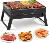 Portable Charcoal BBQ Grill, Lightweight Barbecue Grill with Foldable Legs, Stainless Steel Tabletop Charcoal Barbecues for Outdoor Camping, Picnic, Garden Party, Hiking, Travel