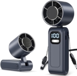 Portable Handheld Fan, High-Speed Turbo Hand Fan, 5000mAh Foldable Rechargeable Mini Personal Fan with Stepless Speed Control, LED Display, Powerful Battery Fan for Outdoor Travel Summer Gifts