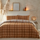 Portfolio Tartan Reversable Luxury Brushed Cotton Bedding 100% Cotton Flannelette Duvet Set With Pillowcases Checkered bedding Super Soft Easy Care Easy Iron Machine Washable (Orange, King) (MTARD)