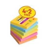 Post-It Super Sticky Notes Bright 76x76mm 6 Pads X 90 Sheets
