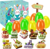 Prefilled Easter Eggs with Building Blocks Toys Inside 9 Pcs Filled Easter Eggs for Egg Hunt Basket Stuffers Party Bag Fillers for Kids Classroom Party Favors Gifts for Boys Girls