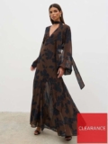 Pretty Lavish Petula Batwing Scarf Maxi Dress – Brown, Sizes 6, 8 & 10