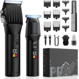 Professional Hair Clippers and Beard Trimmer for Men, Cordless Hair Trimmer Barber Clippers Hair Cutting Kit Rechargeable T-Blade Shaver Haircut Grooming Set with 10 Guide Combs Gifts for Men