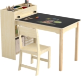 Puecrof Childrens Creative Table with Chair Made of Solid Wood – Multifunctional Learning & Play Table with Storage Space for Toddlers from 12 Months Painting Table for Home with Ergonomic