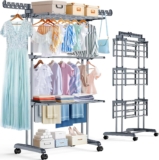 PurKeep Thicken & Durable Clothes Airer, Extra Large 4-Tier Capacity Foldable Clothes Drying Rack with Wheels, Stainless Steel Clothes Horse for Indoor/Outdoor Use in Bedroom, Laundry 50D x 76W x 172H