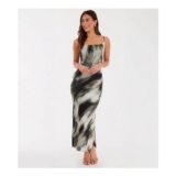 QUIZ Light Khaki Satin Marble Print Midaxi Dress