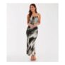 QUIZ Light Khaki Satin Marble Print Midaxi Dress