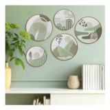 QUMENEY 5-Piece Boho Geometric Wood Wall Art for Living Room