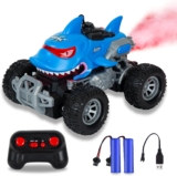 RC Cars for Kid, Remote Control Monster Truck for Boys, RC Monster Truck Shark Car with Spray LED Light, Gift Toy for Boys Kids