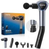 RENPHO Reach Handle Massage Gun with 5 Speed 4 Head,Mini Massage Gun with Extension Handle, Grey