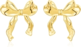 Rajputana 925 Sterling Silver Bow Earrings for Women Gold Silver Bow Ribbon Stud Earrings Cute Christmas Earrings Trendy Jewellery