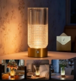 Rechargeable Table Lamp, LED Vase Bedside Lamps,Crystal Dimmable 3-Colour Table Lamp with Flower Vase,Personalised Gifts for Festival,Cordless Touch Lamps for bedroom Living Room Bar Restaurant