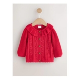 Red Frill Collar Knitted Baby Cardigan