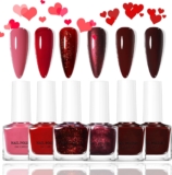 Red Nail Polish Set, 6Pcs Quick Dry Nail Varnish Kit, Burgundy Bloody Mary Red Nail Polish Gel, Christmas Shimmer Glitter Nail Art Varnish – No Need UV Nail Paint for DIY Manicure at Home