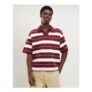 Red Oversized Fit Stripe Open Neck Polo Shirt