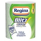Regina Blitz Giant 1 Roll Multi-Purpose Household Towels, 3 Ply, 260 Sheets with voucher – S&S £3.15