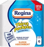 Regina Thirst Pockets Kitchen Roll – 6 Rolls, 600 Super Absorbent Sheets, Unique Pocket Technology, Your Ideal Kitchen Companion, FSC certified product