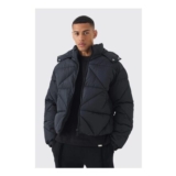 Regular Fit Crinkle Nylon Panelled Hooded Puffer Jacket
