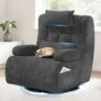 Relaxation Armchair for Living Room,360Swivel Armchair with Headrest,Customised Backrest Pillow,Padded Cushion,Side Pockets Comfy Lounge Accent Sofachair for Bedroom,Home Theater (Dark Grey)