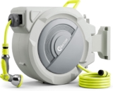 Retractable Garden Hose Reel, 1/2 x 30m2m Upgraded UV Resistant Heavy Duty Wall Mounted Hose Reel with 10 Patterns Nozzle, Any Length Lock, Slow Return System, 180Swivel Bracket