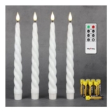 Rhytsing 4 White Flameless Twist Taper Candles, 25cm, Timer
