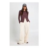 Rib Button through Long Sleeve Top