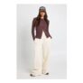 Rib Button through Long Sleeve Top