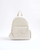 River Island Girls Backpack Cream Heart Lock Pocket Bag Zip Bottle Holder. Sold by River Island