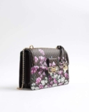 River Island Womens Shoulder Bag Brown Floral Monogram Panelled Popper Fastening. Sold by River Island