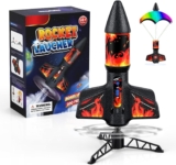 Rocket Launcher for Kids with Parachute LED Light, Flight Altitude 200 Feet, Rechargeable Self-Launching Rocket Launch for Ages 8 to14 Gift for Kid Girl and Boys Red