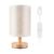 Round Bedside Table Lamp with Fabric Shade, Solid Wood