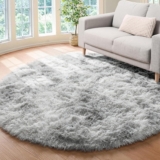 Round Rugs for Bedrooms Fluffy Living Room Circle Area Rug Soft Shaggy Carpet for Kids Room Floor Mat (Grey white, 160cm)