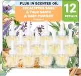 SCENTORINI Plug In Air Fresheners Refills, Suitable for Air Wick & Glade, 3 Fragrance Baby Powder, Eucalptus Sage, Palo Santo Plug In Electrical Air Freshener Refills, 12 Packs