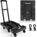 SOLEJAZZ Folding Hand Truck Dolly, Portable Dolly for Moving, 230KG Trolley with 6 Wheels & 2 Bungee Cords for Luggage, Travel, Moving, Shopping, Office Use, Black