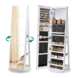 SONGMICS 6 LEDs Mirror Jewellery Cabinet, 360 Swivel Jewellery Storage