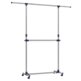 SONGMICS Adjustable Garment Rack Clothes Hanging Rail Stand with Middle Rail – Stainless Steel Clad Pipe LLR41L Blue