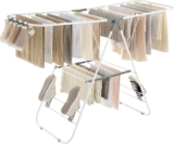 SONGMICS Clothes Airer, Foldable Clothes Drying Rack, Clothes Horse with Height-Adjustable Wings,