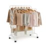 SONGMICS Double Hanging Clothes Rail with Wheels, Heavy-Duty, White