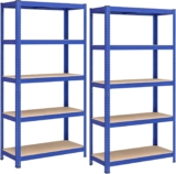 SONGMICS GLR040Q02 Set of 2 Heavy Duty Shelving Units, Steel Shelving Unit, 5 Shelves, Screwless for Garage, Warehouse, Utility Room, Load Capacity 875 kg, 40 x 90 x 180 cm, Blue